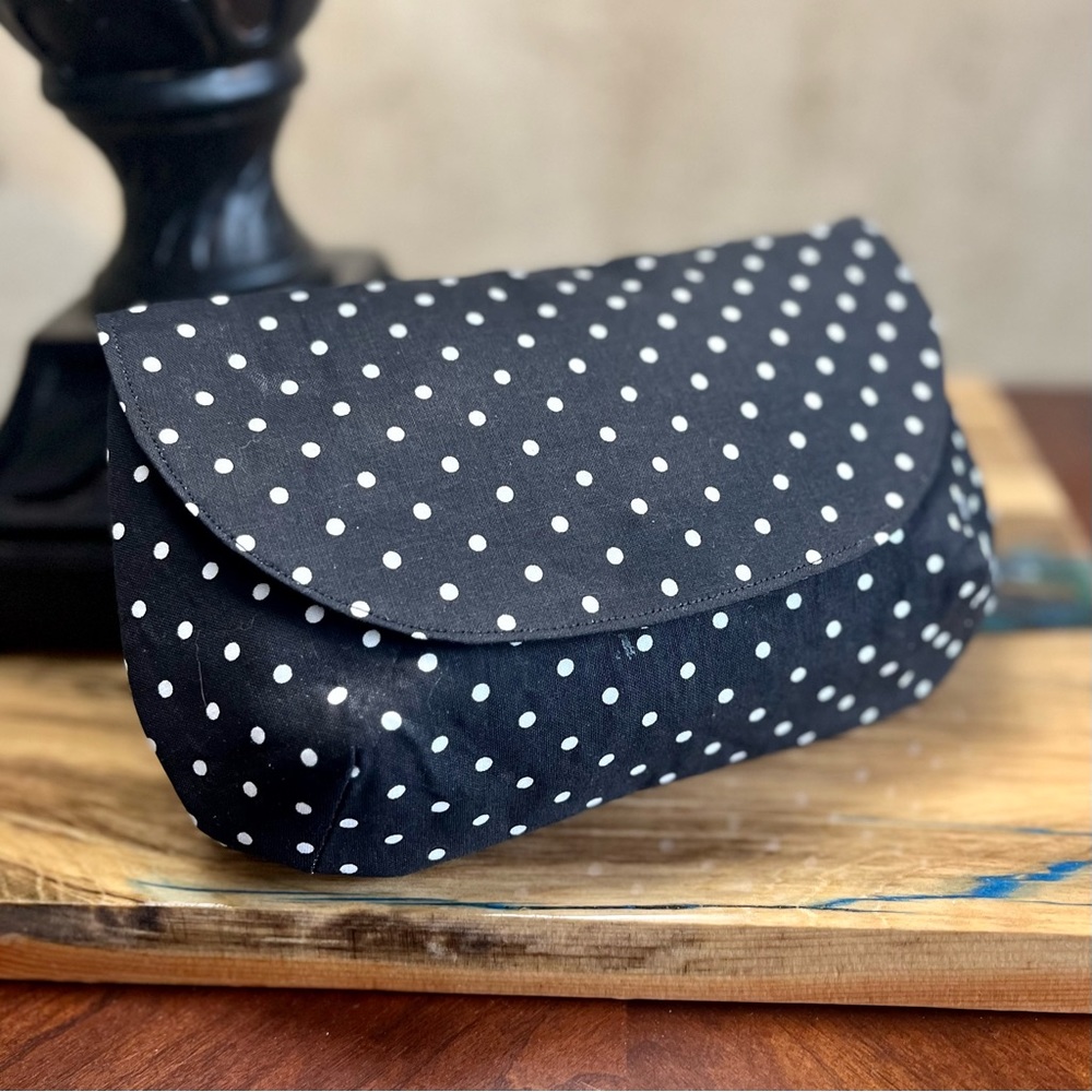 Black White Dots and Watermellon Print magnetic clasp Clutch Fabric clutch